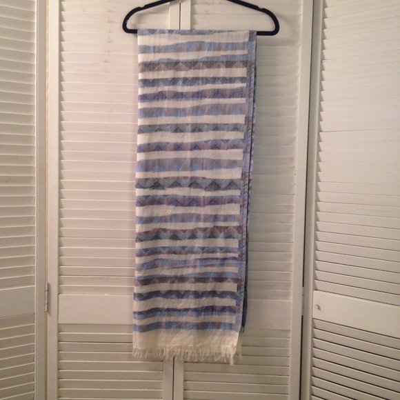Silpada Accessories - Silpada Gauzy Blue & White Stripy Fringed Cotton Scarf